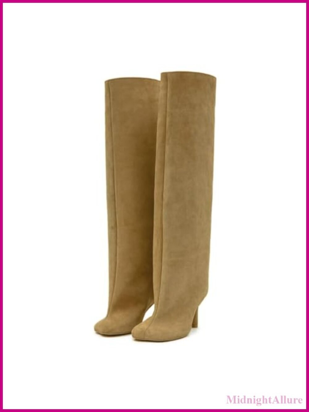 Faux Suede Knee High Boots Wide Calf Square Toe Stiletto Kitten Heel Pull On